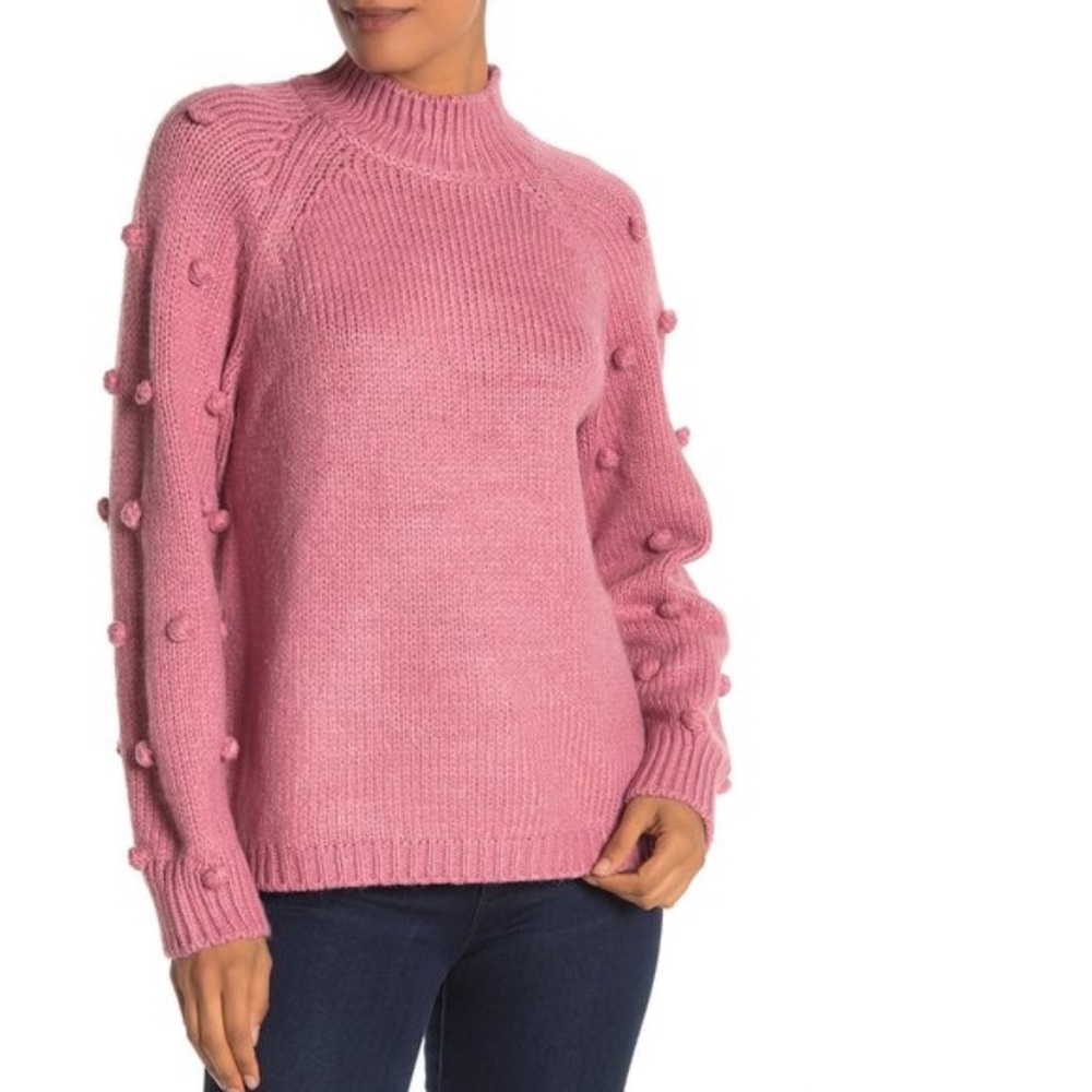 CeCe by Cynthia Steffe Pompom Sleeve Mock Neck